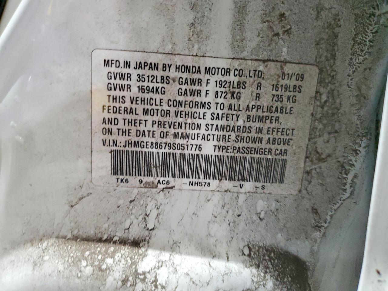 2009 Honda Fit Sport White vin: JHMGE88679S051776