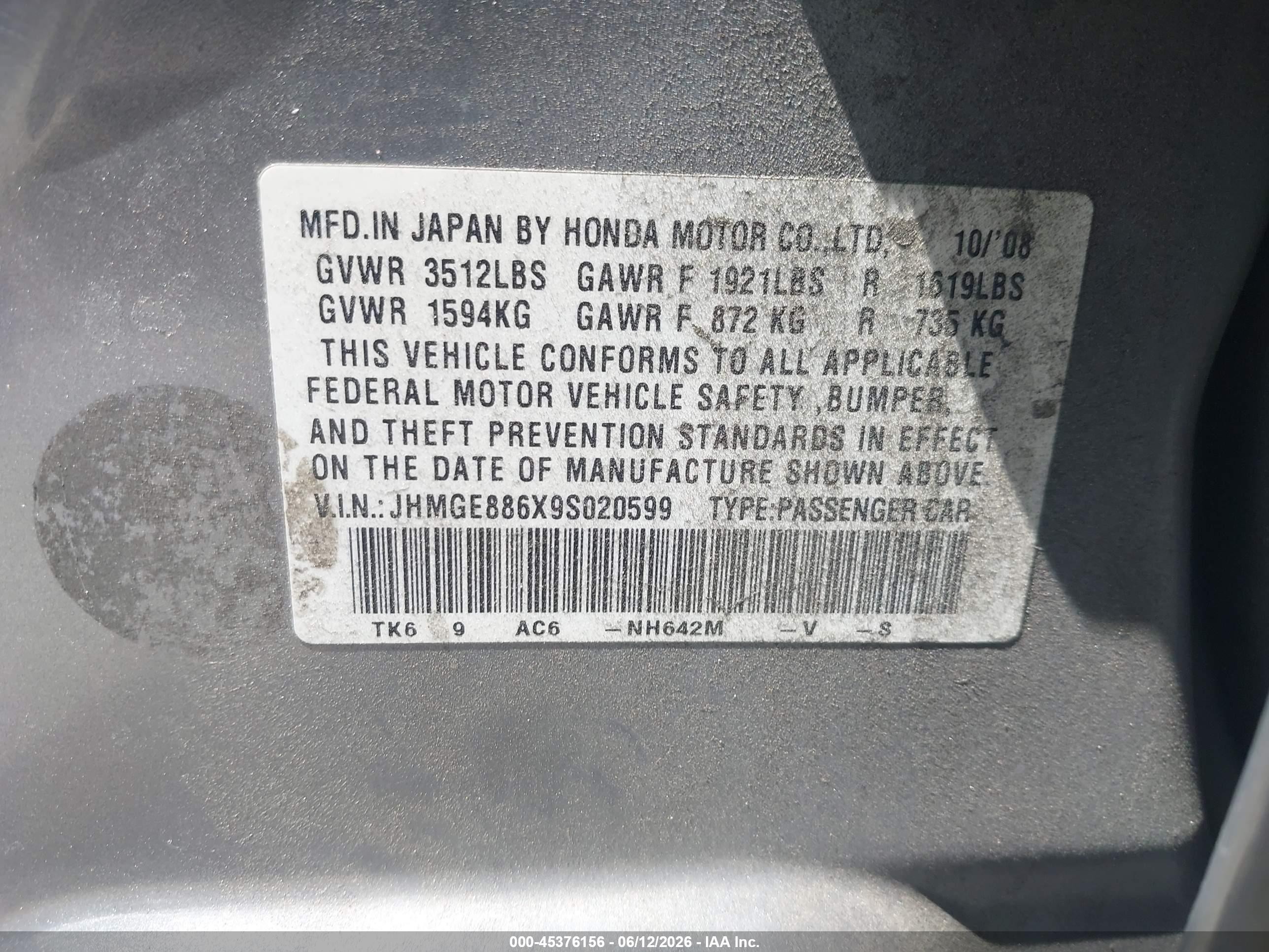 2009 Honda Fit Sport Silver vin: JHMGE886X9S020599
