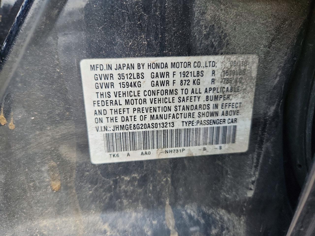 2010 Honda Fit Черный vin: JHMGE8G20AS013213