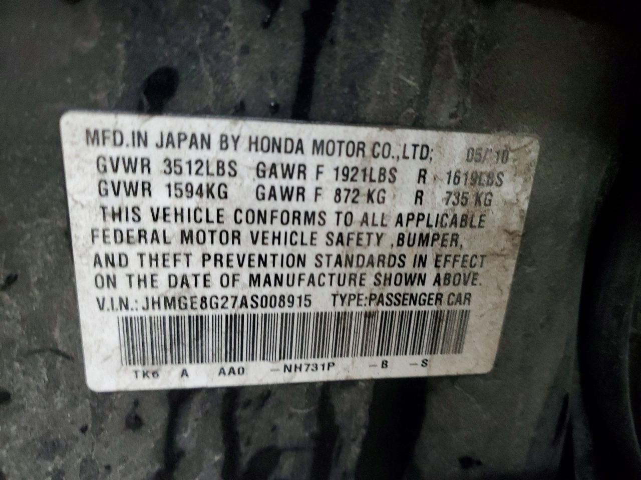 2010 Honda Fit Black vin: JHMGE8G27AS008915