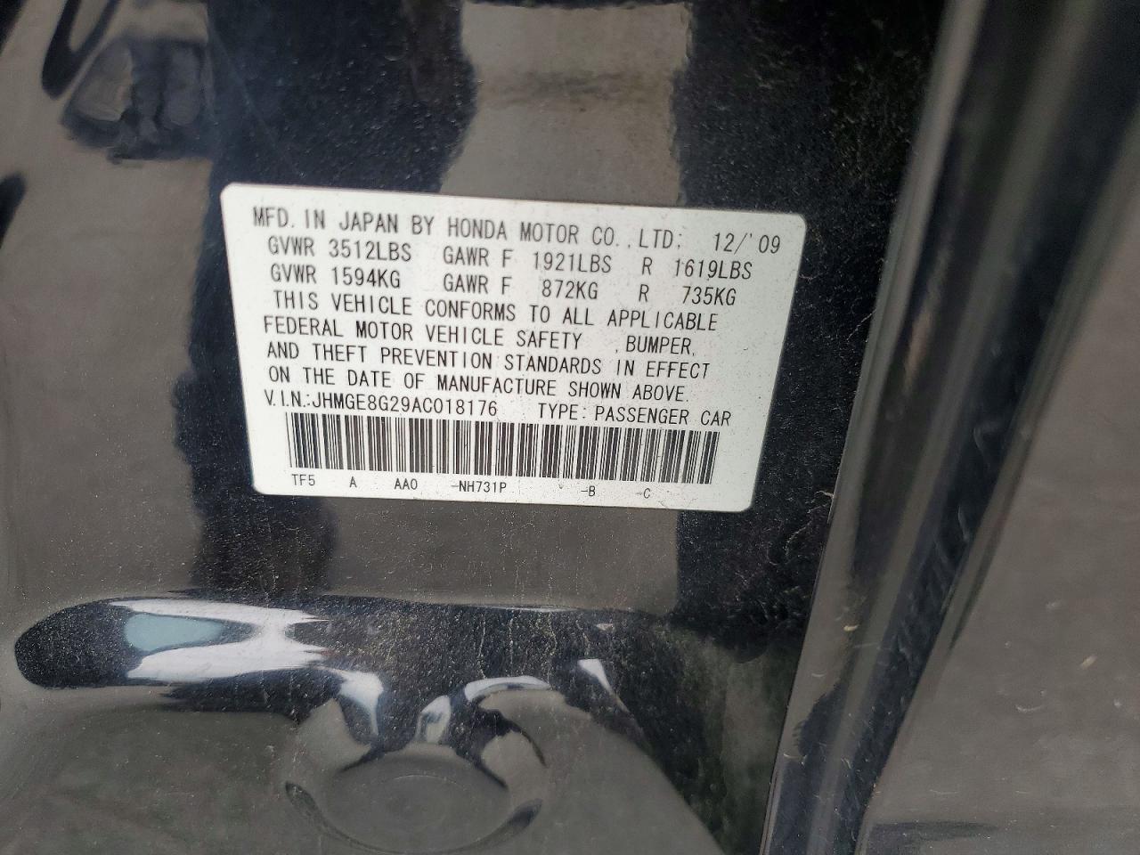2010 Honda Fit Black vin: JHMGE8G29AC018176