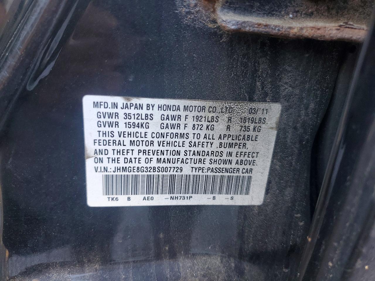 2011 Honda Fit Black vin: JHMGE8G32BS007729