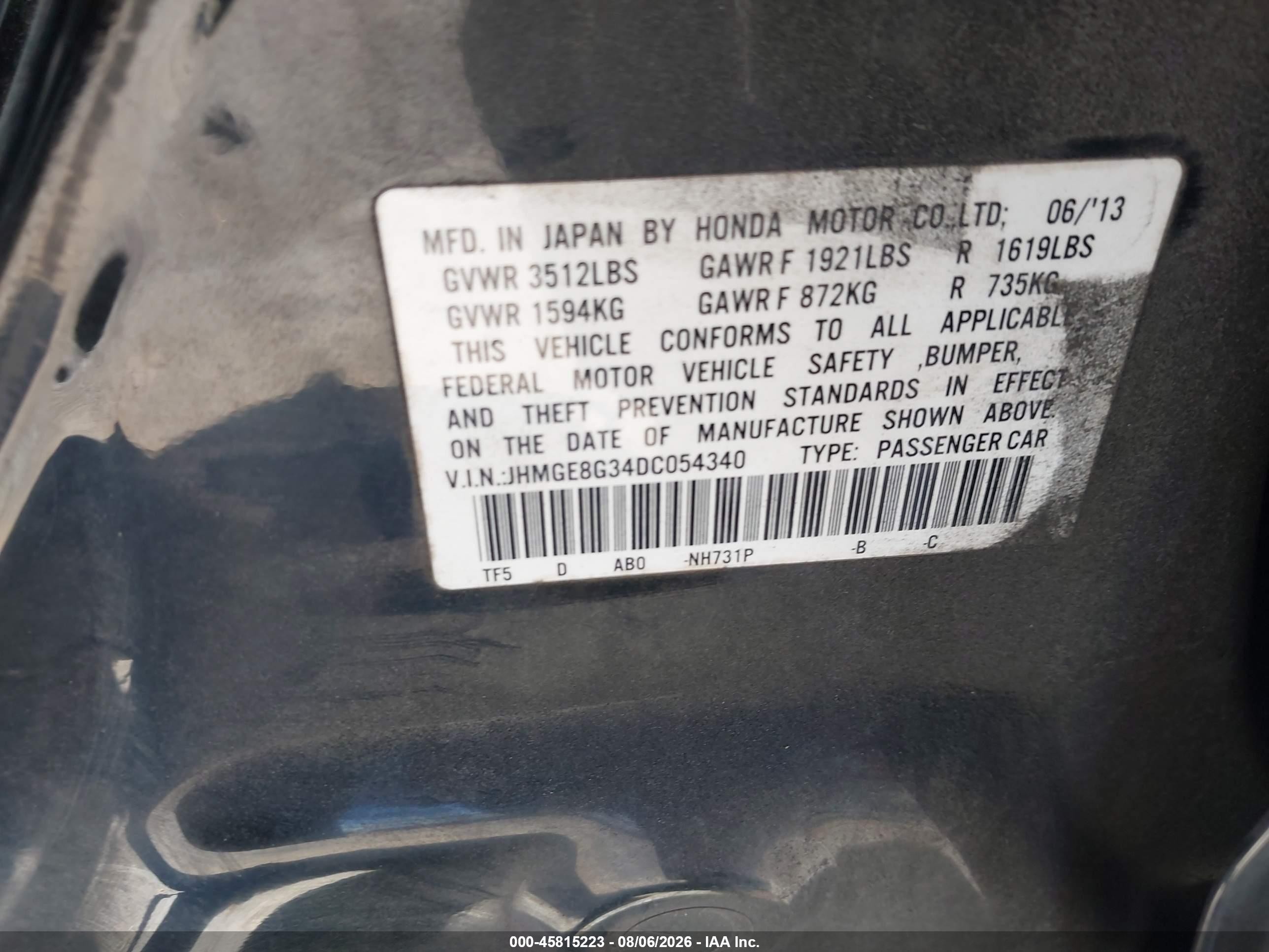 2013 Honda Fit   Черный vin: JHMGE8G34DC054340