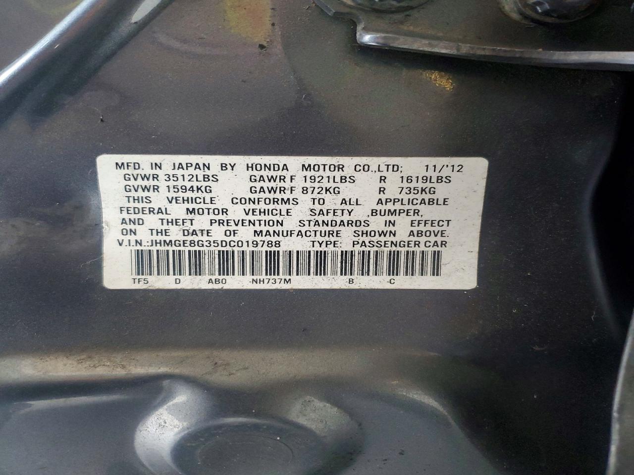 2013 Honda Fit Серый vin: JHMGE8G35DC019788