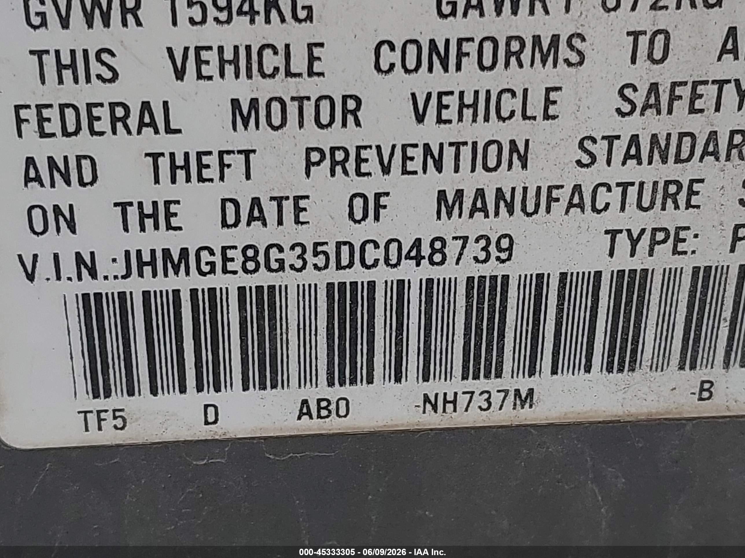 2013 Honda Fit Gray vin: JHMGE8G35DC048739