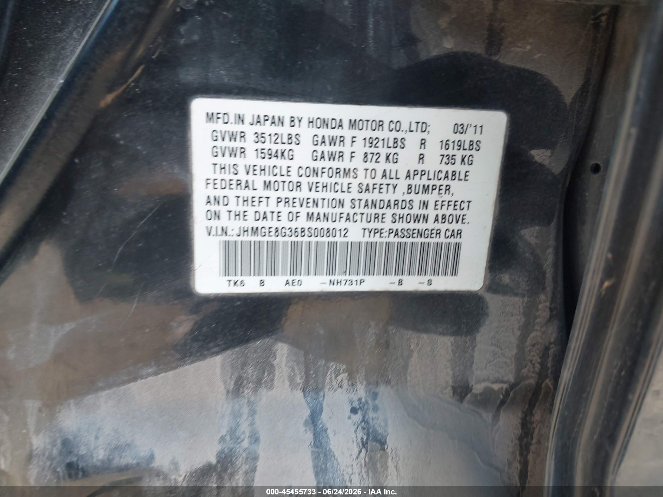 2011 Honda Fit Black vin: JHMGE8G36BS008012