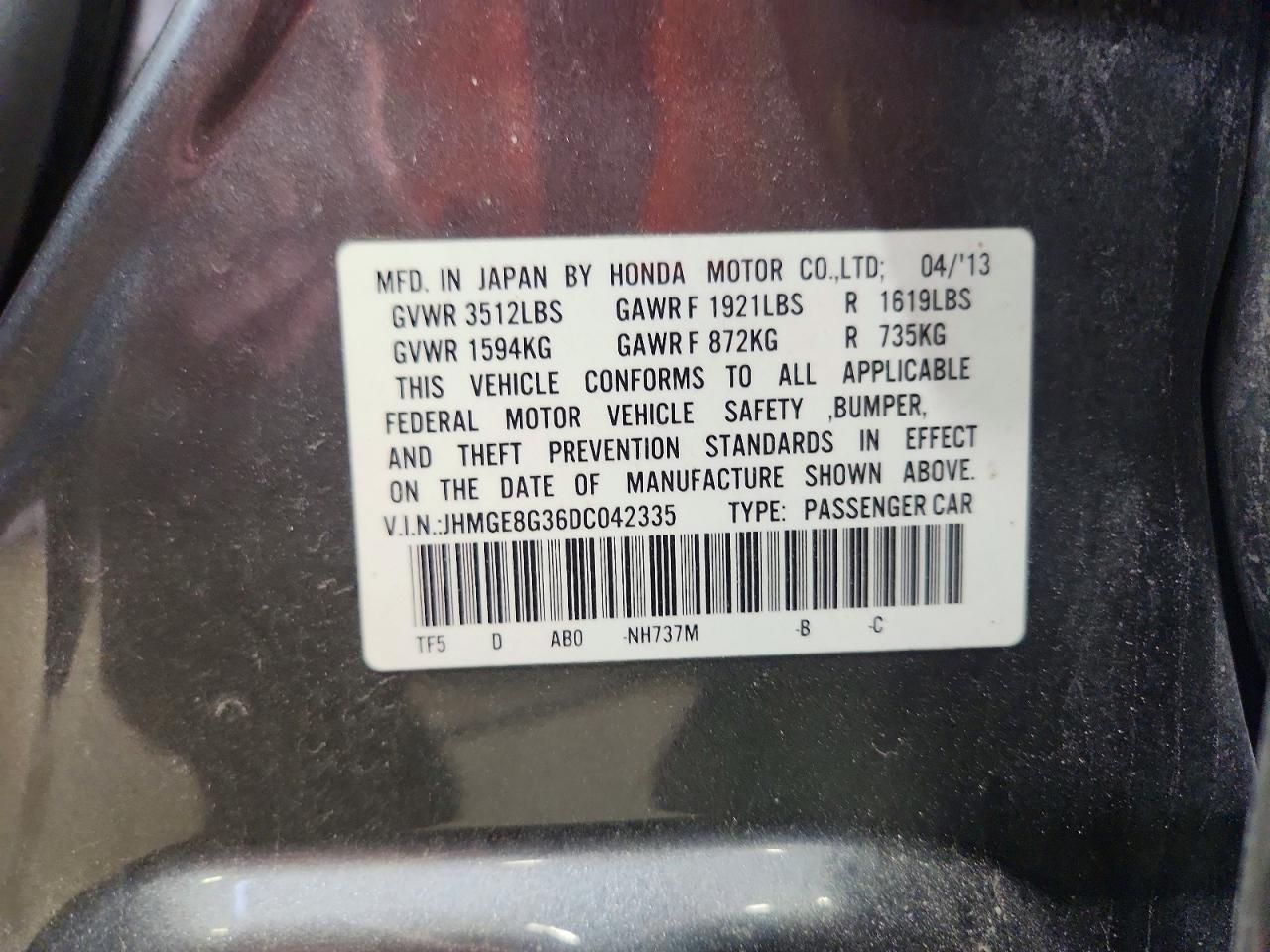 2013 Honda Fit Gray vin: JHMGE8G36DC042335