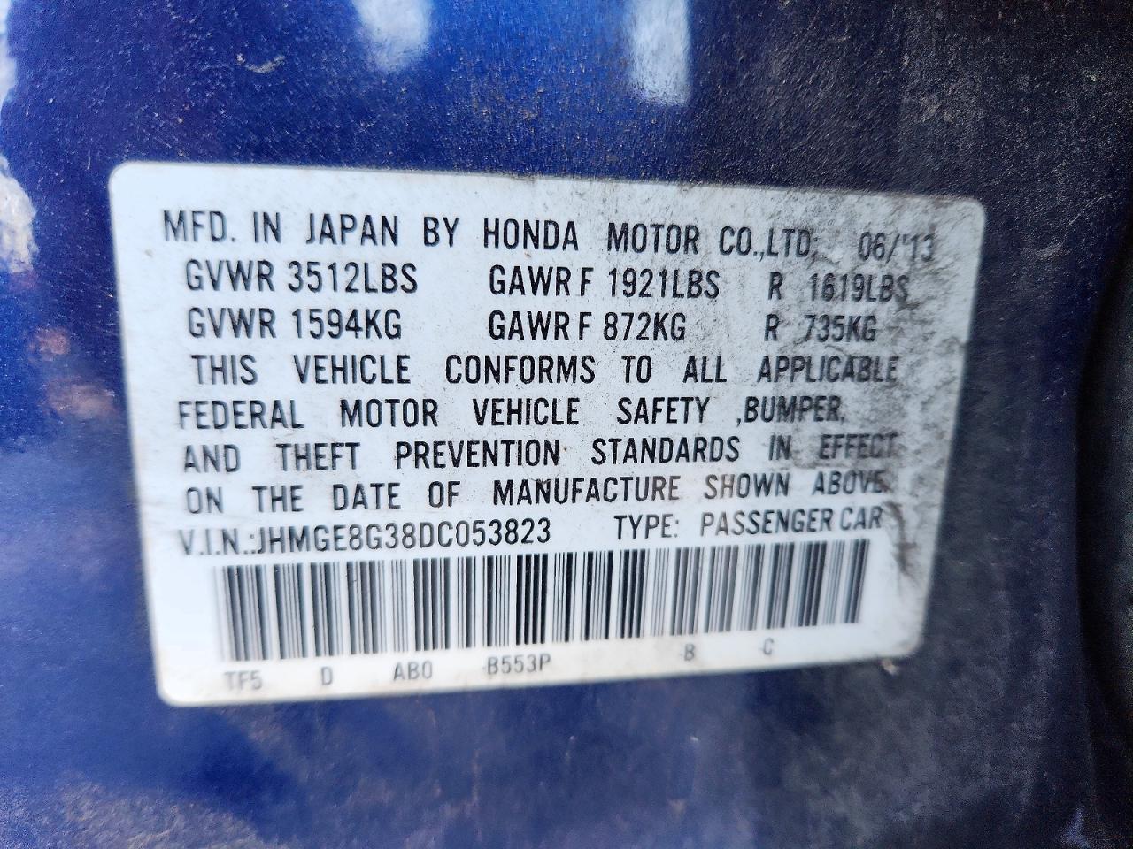 2013 Honda Fit Синий vin: JHMGE8G38DC053823