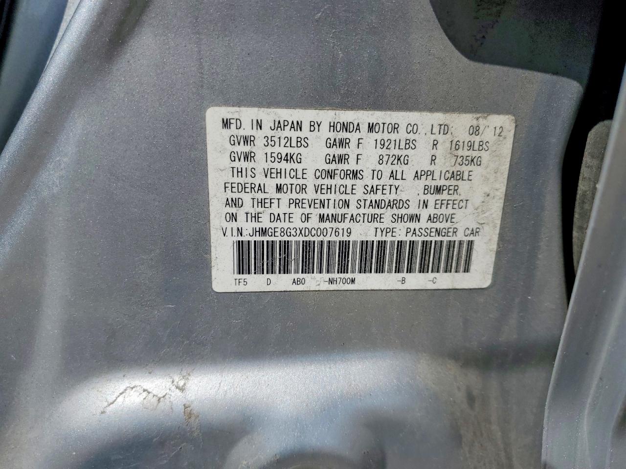 2013 Honda Fit Silver vin: JHMGE8G3XDC007619