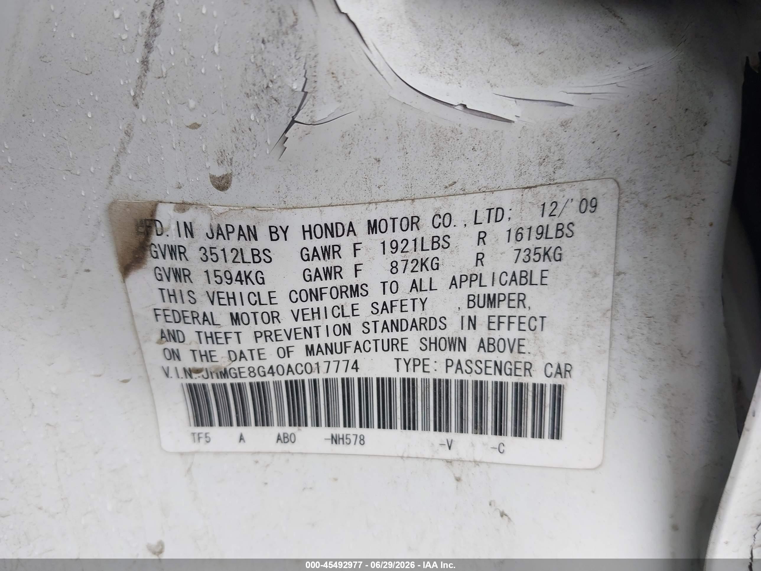 2010 Honda Fit Sport White vin: JHMGE8G40AC017774