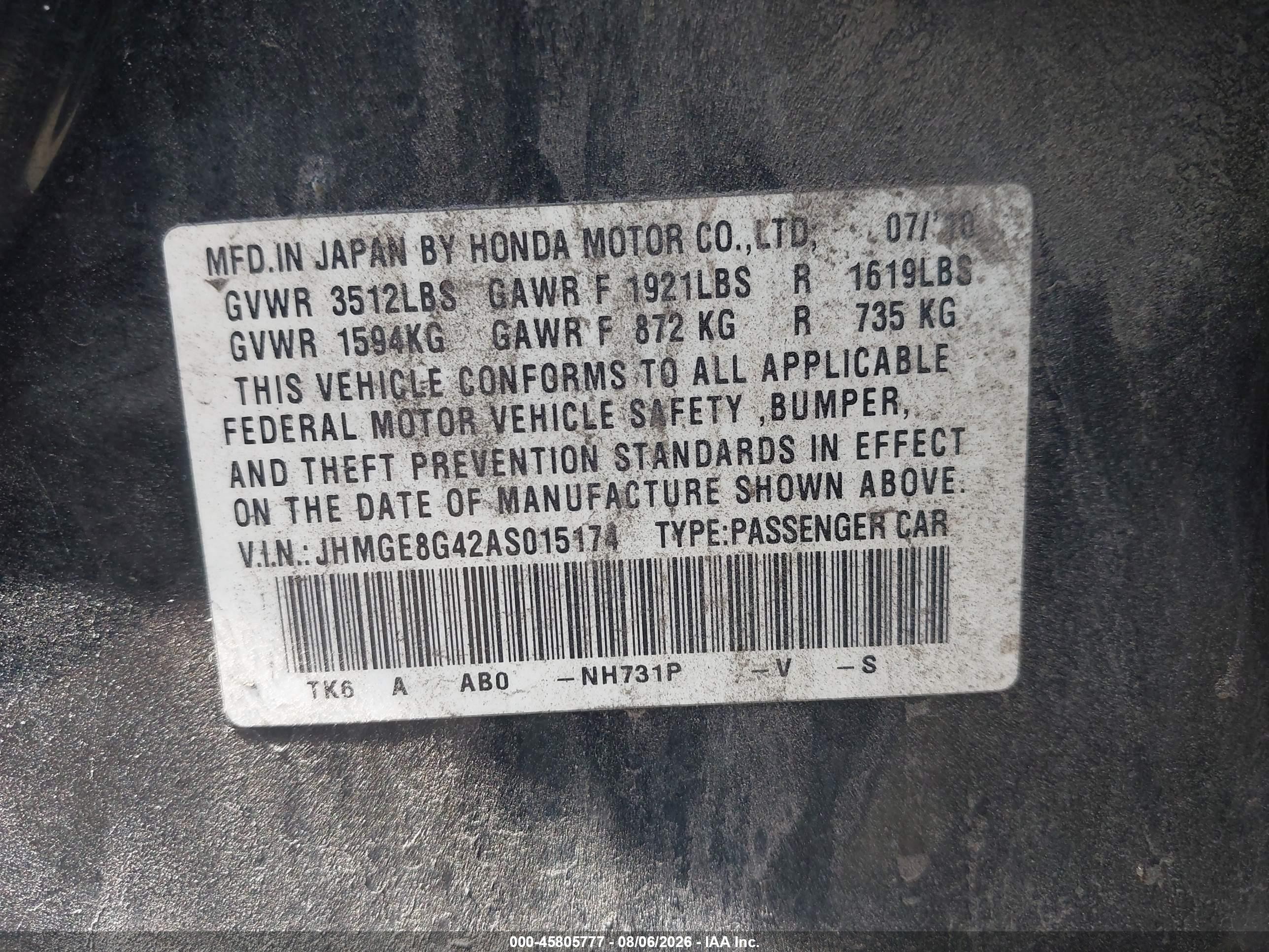 2010 Honda Fit Sport Black vin: JHMGE8G42AS015174
