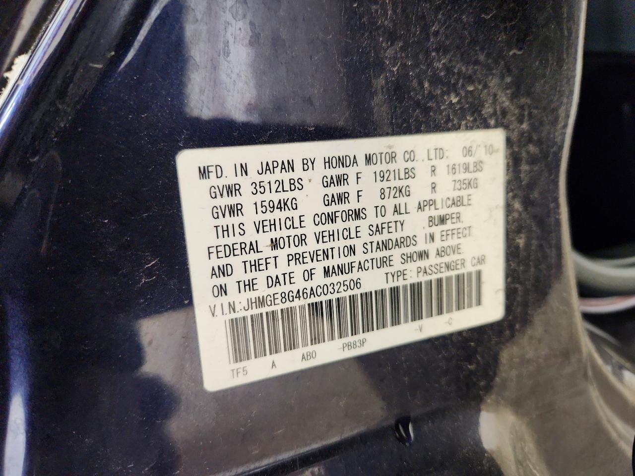 2010 Honda Fit Sport Blue vin: JHMGE8G46AC032506