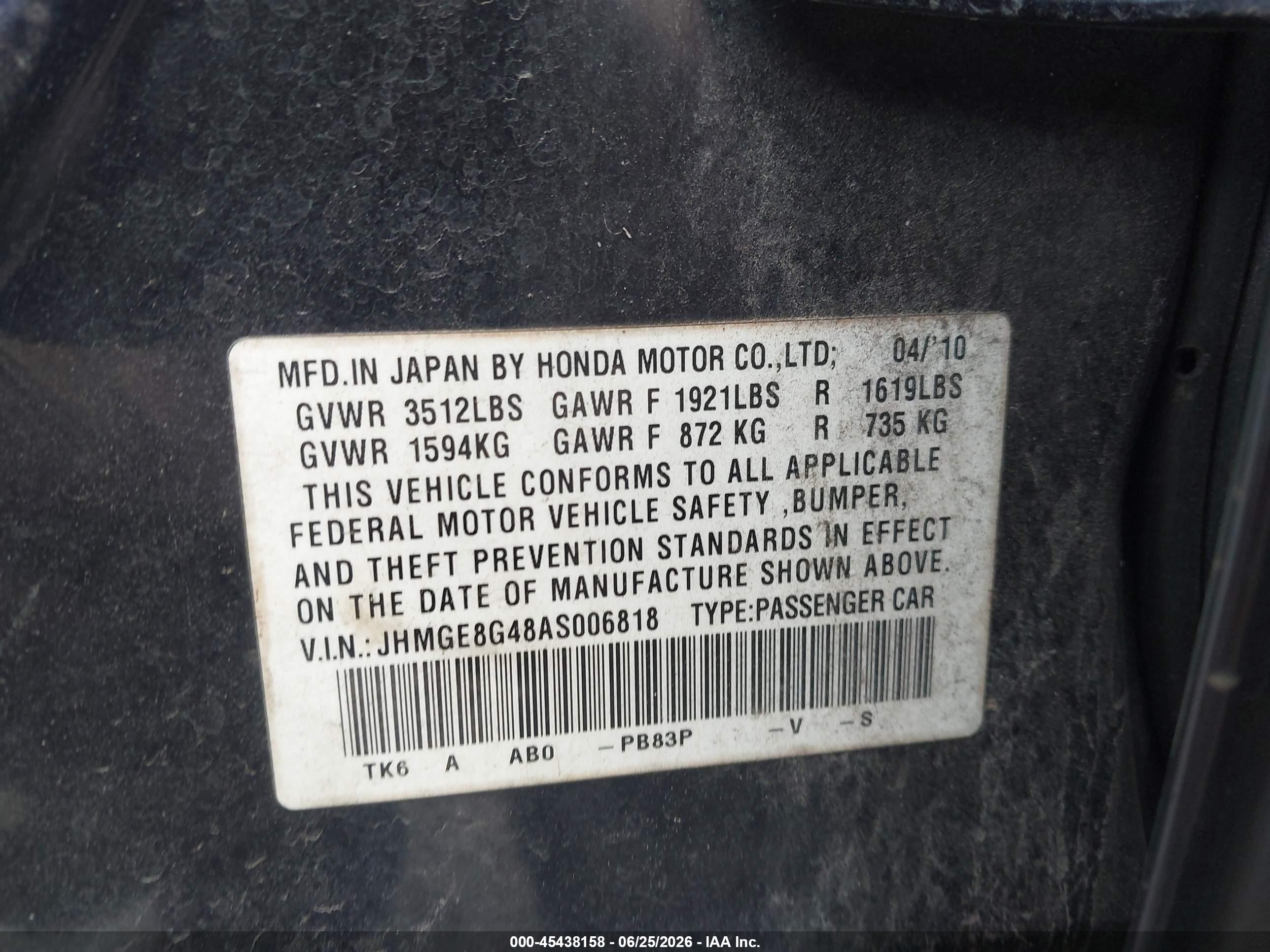 2010 Honda Fit Sport Blue vin: JHMGE8G48AS006818