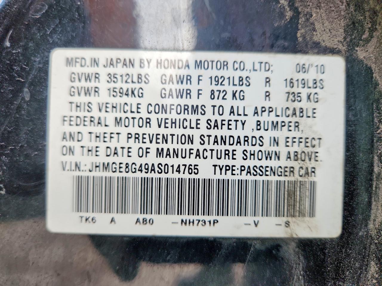 2010 Honda Fit Sport Black vin: JHMGE8G49AS014765