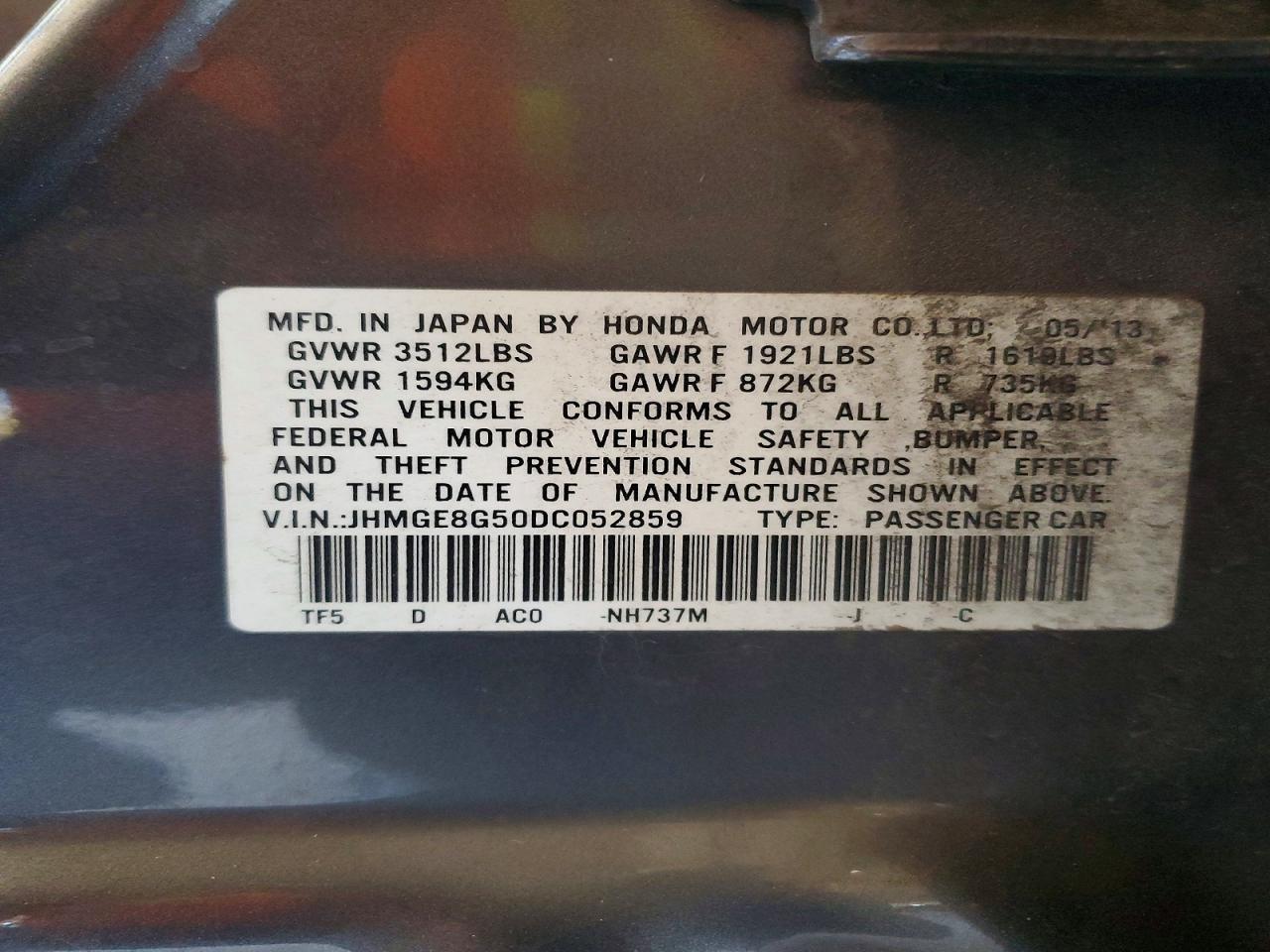 2013 Honda Fit Sport Charcoal vin: JHMGE8G50DC052859