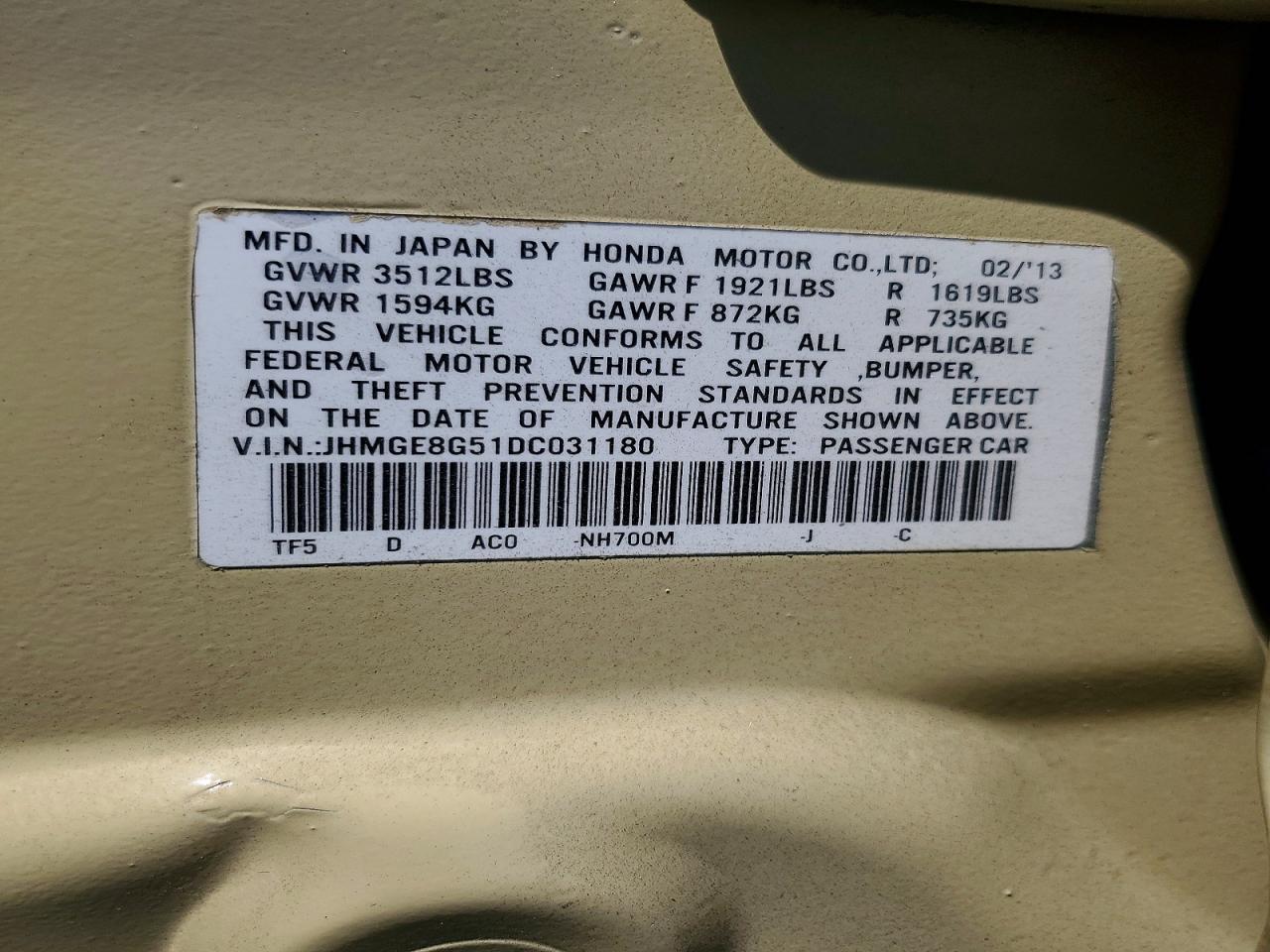 2013 Honda Fit Sport Двухцветный vin: JHMGE8G51DC031180