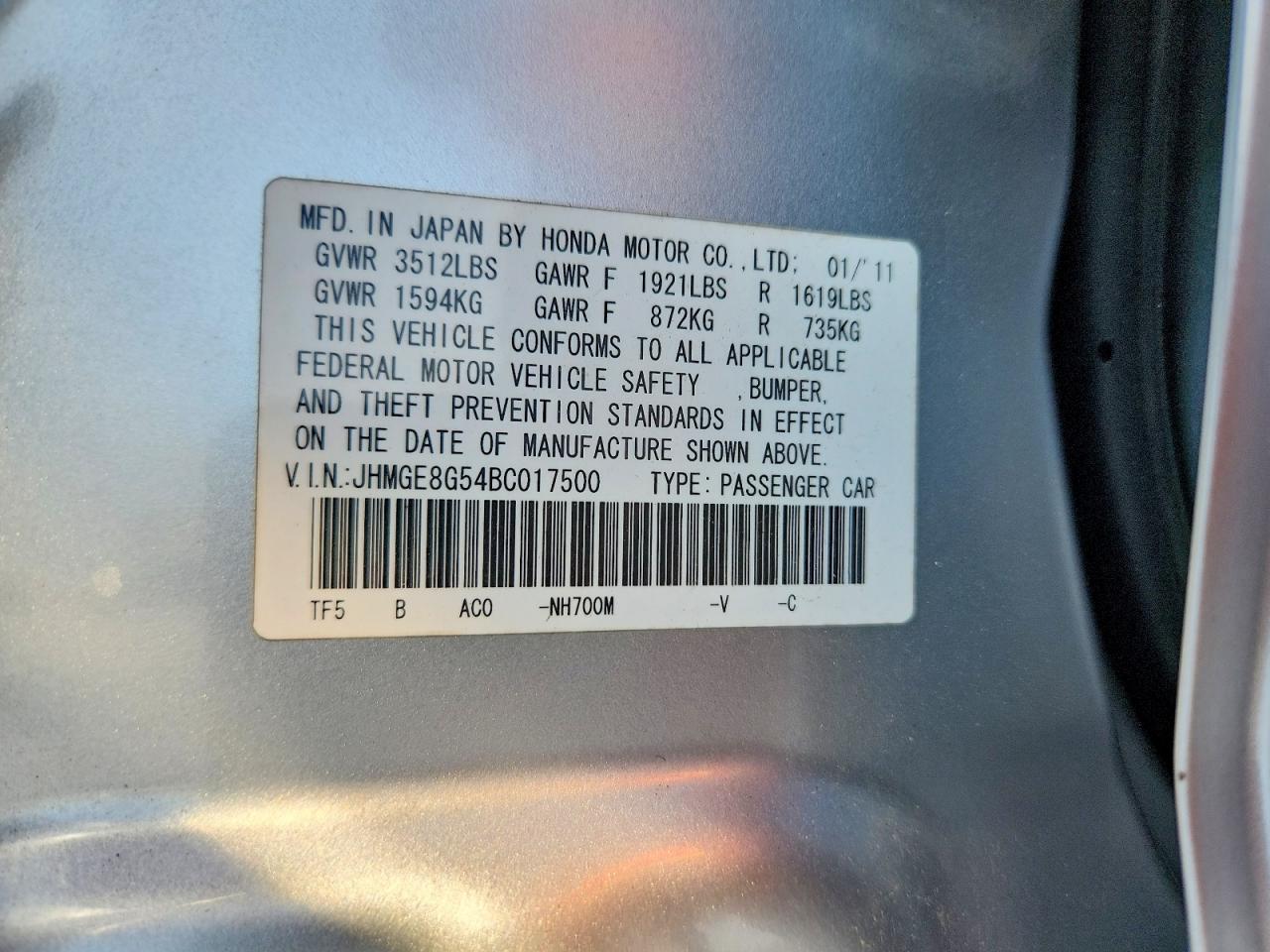 2011 Honda Fit Sport Silver vin: JHMGE8G54BC017500