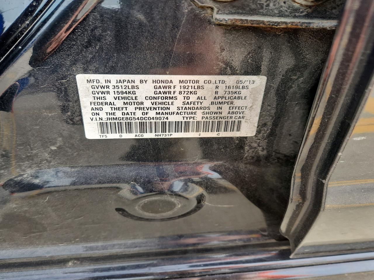 2013 Honda Fit Sport Black vin: JHMGE8G54DC049074