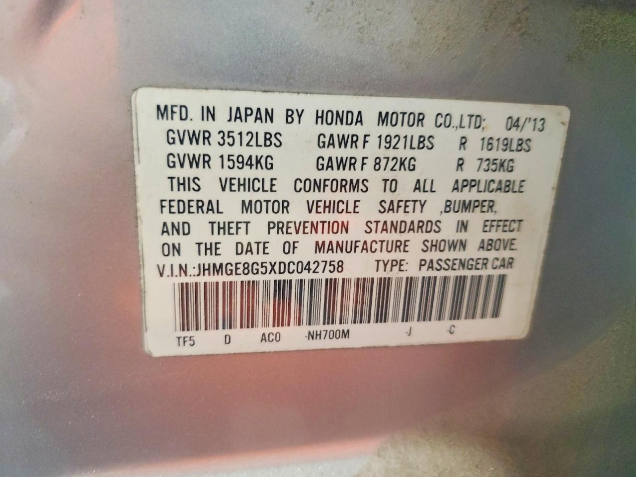 2013 Honda Fit Sport Silver vin: JHMGE8G5XDC042758