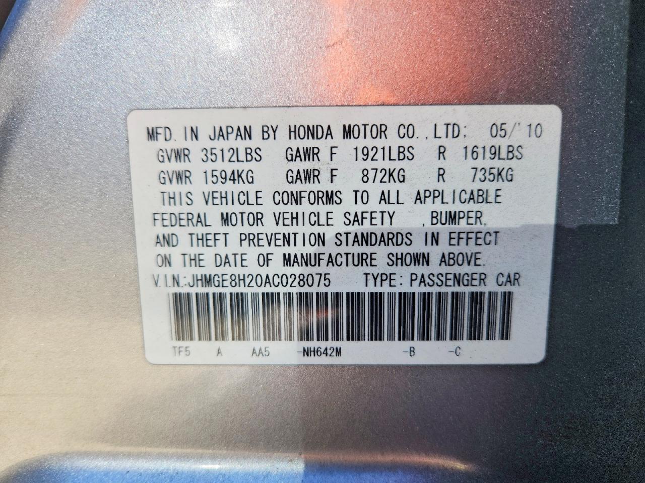 2010 Honda Fit Silver vin: JHMGE8H20AC028075