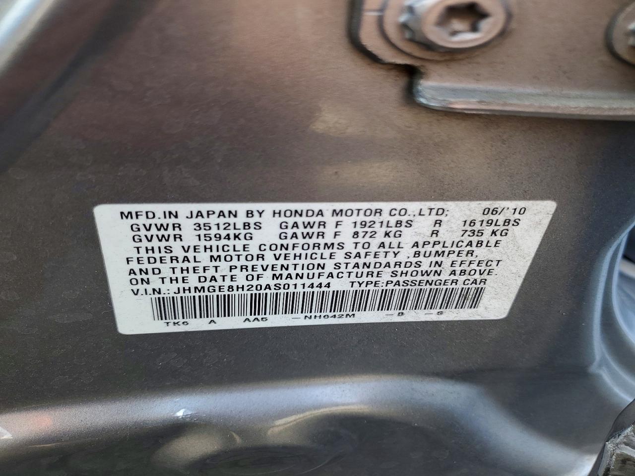 2010 Honda Fit Серебряный vin: JHMGE8H20AS011444