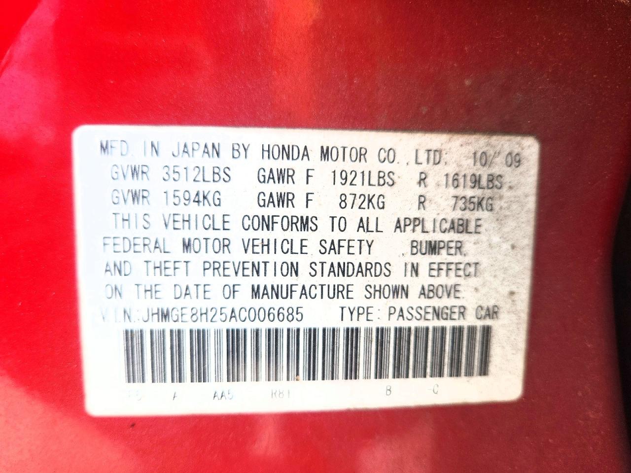 2010 Honda Fit Red vin: JHMGE8H25AC006685