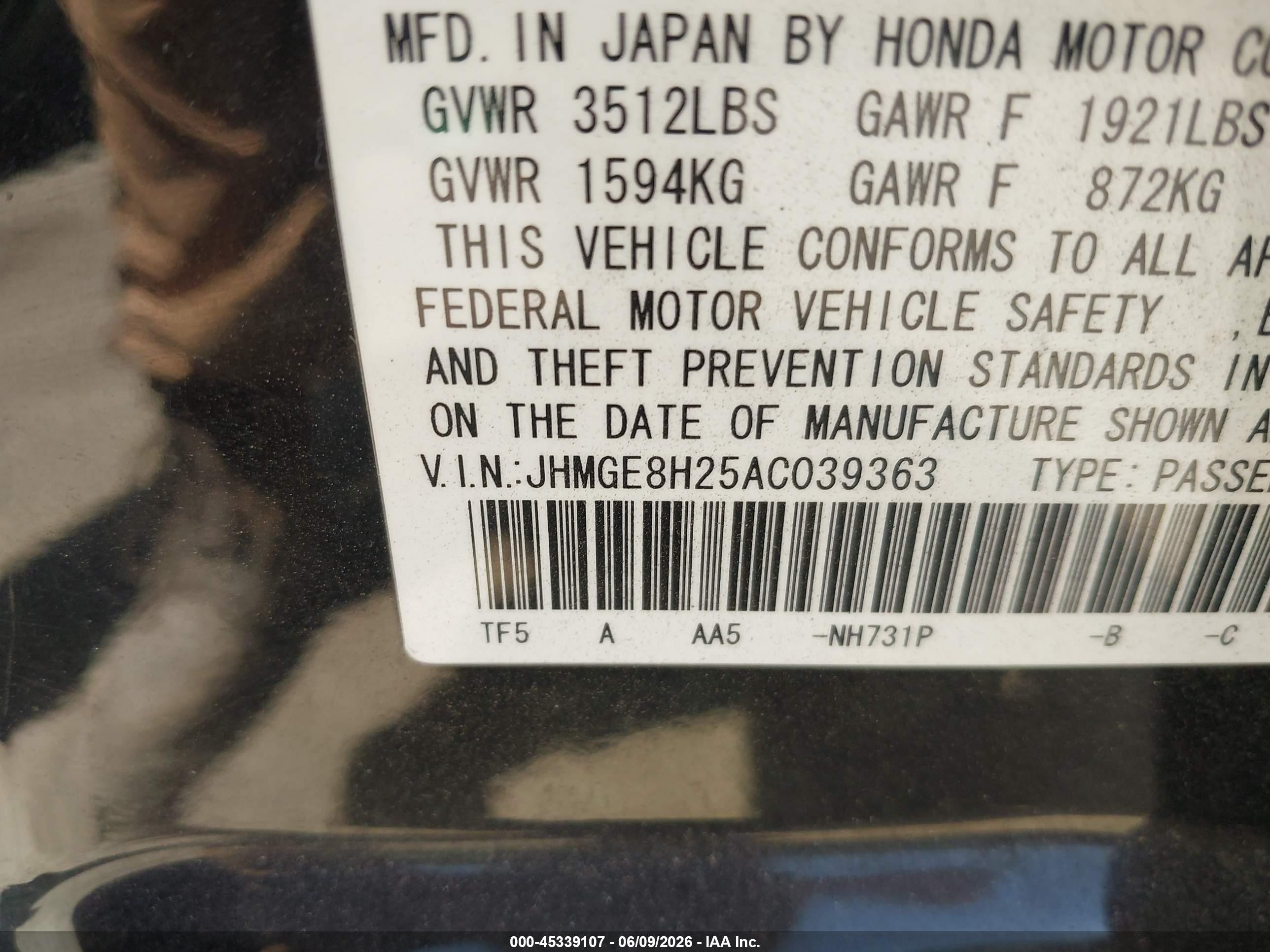 2010 Honda Fit   Черный vin: JHMGE8H25AC039363