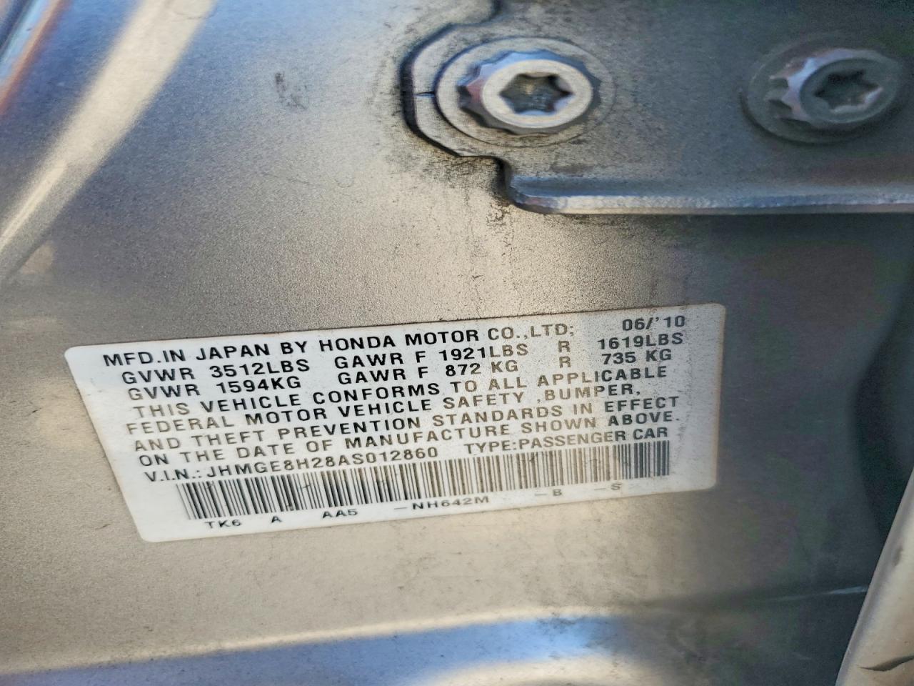 2010 Honda Fit Silver vin: JHMGE8H28AS012860