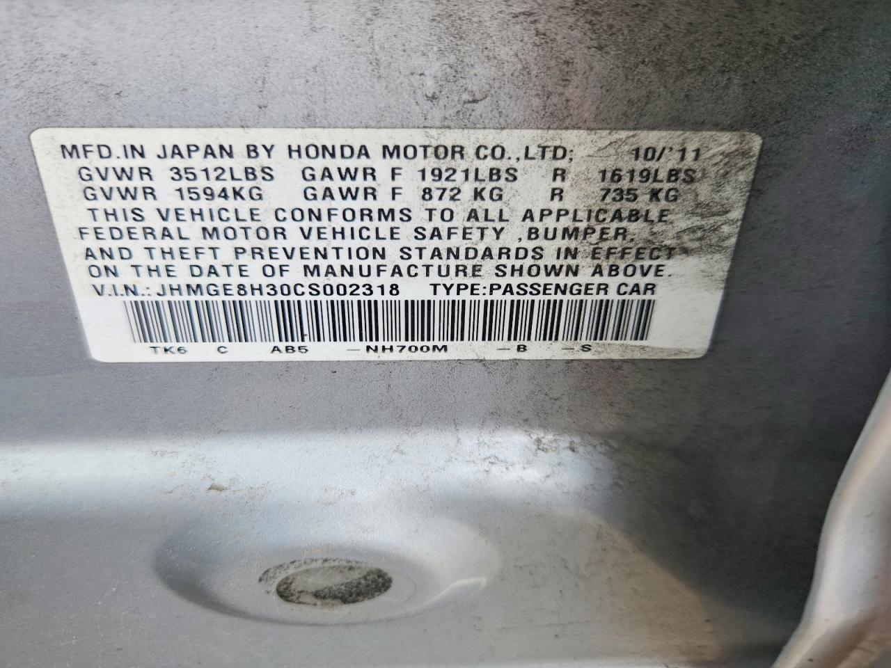 2012 Honda Fit Silver vin: JHMGE8H30CS002318