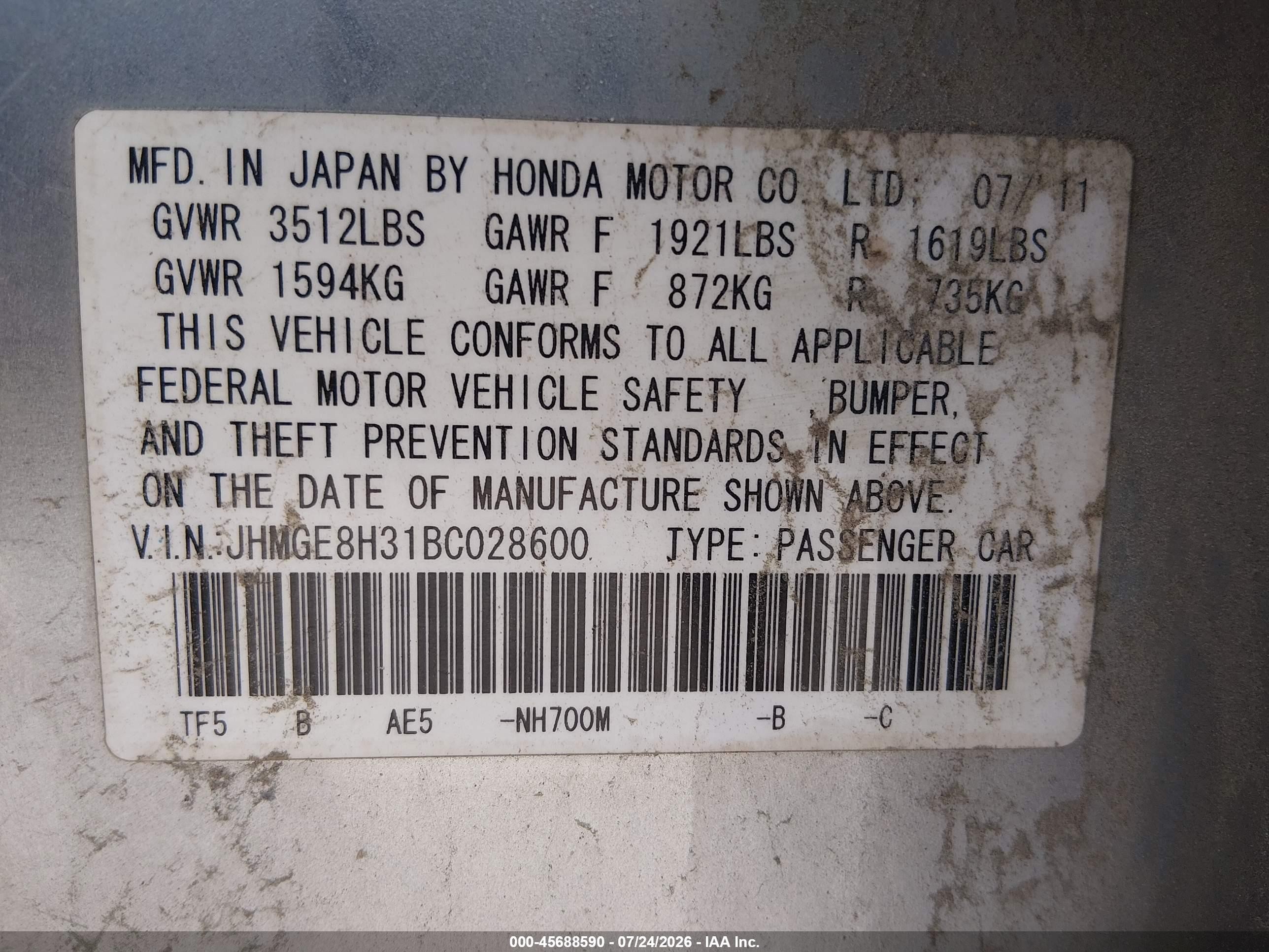 2011 Honda Fit Silver vin: JHMGE8H31BC028600