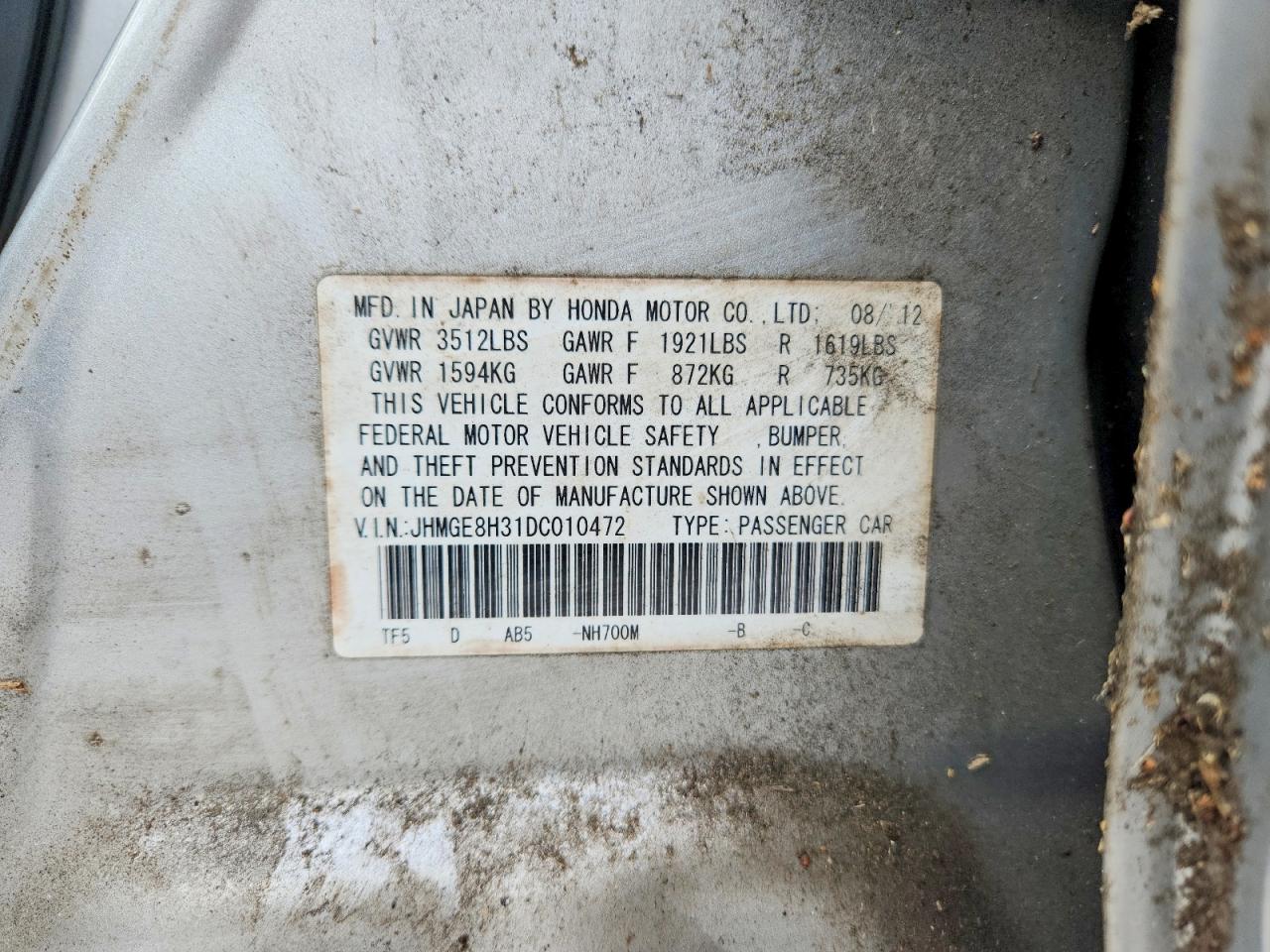 2013 Honda Fit Automa Silver vin: JHMGE8H31DC010472