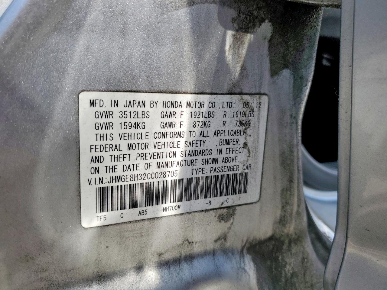 2012 Honda Fit Silver vin: JHMGE8H32CC028705