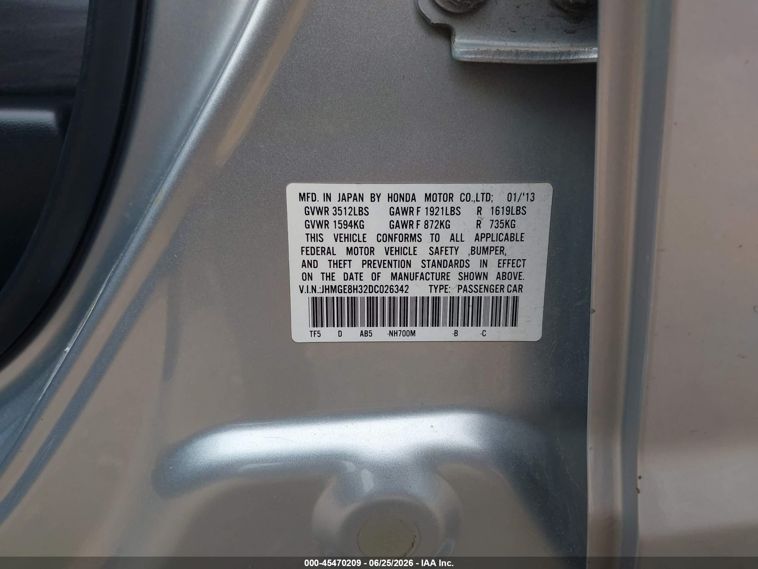 2013 Honda Fit Gray vin: JHMGE8H32DC026342