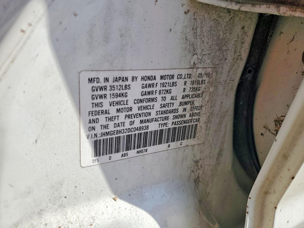 2013 Honda Fit Белый vin: JHMGE8H32DC048938