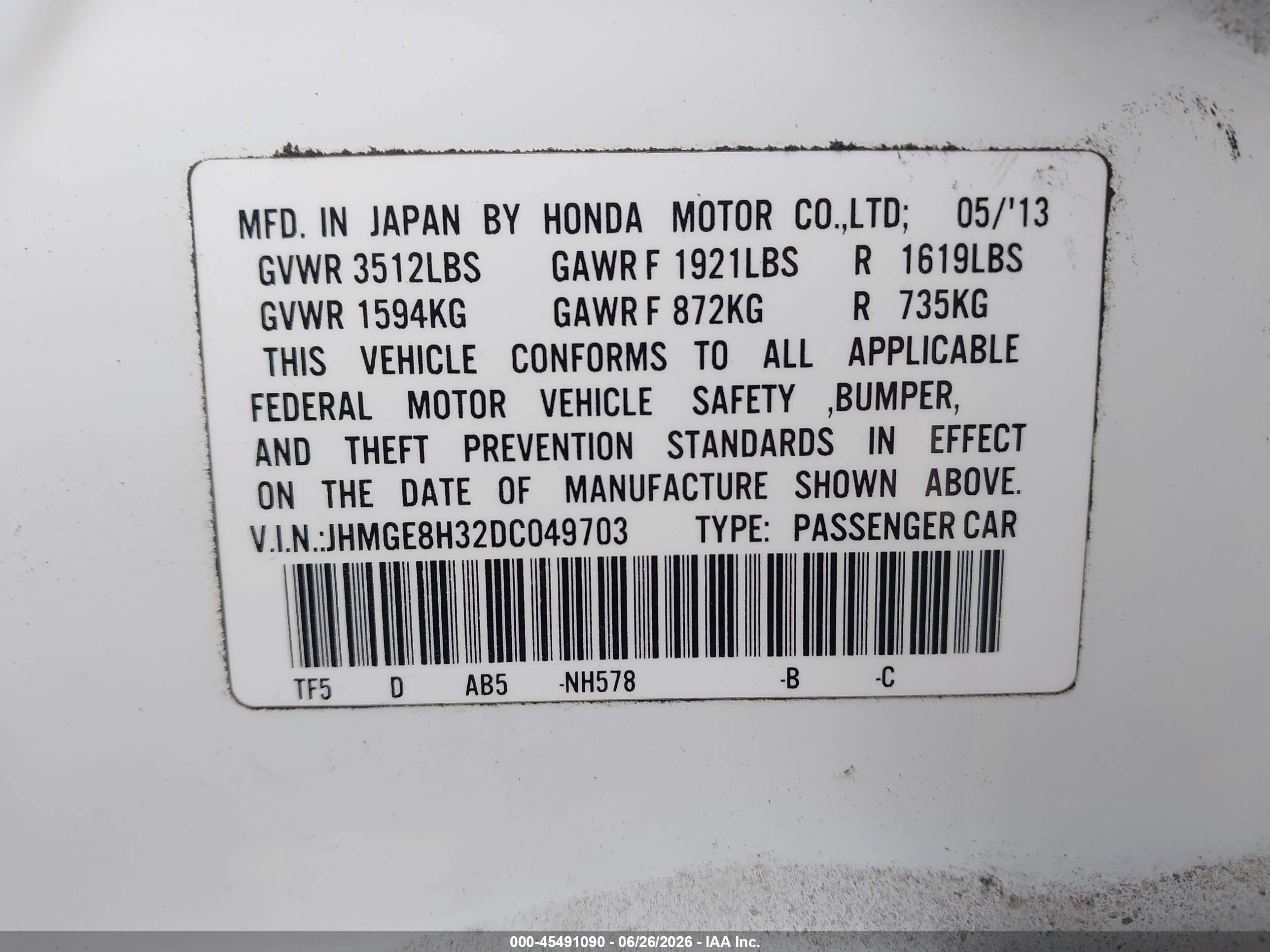 2013 Honda Fit   White vin: JHMGE8H32DC049703