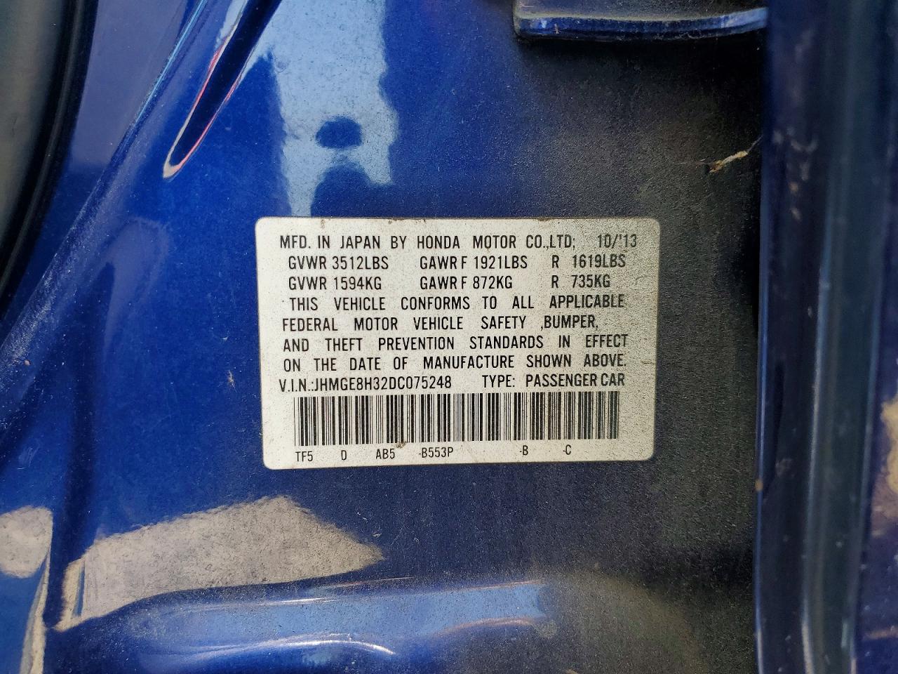 2013 Honda Fit Blue vin: JHMGE8H32DC075248