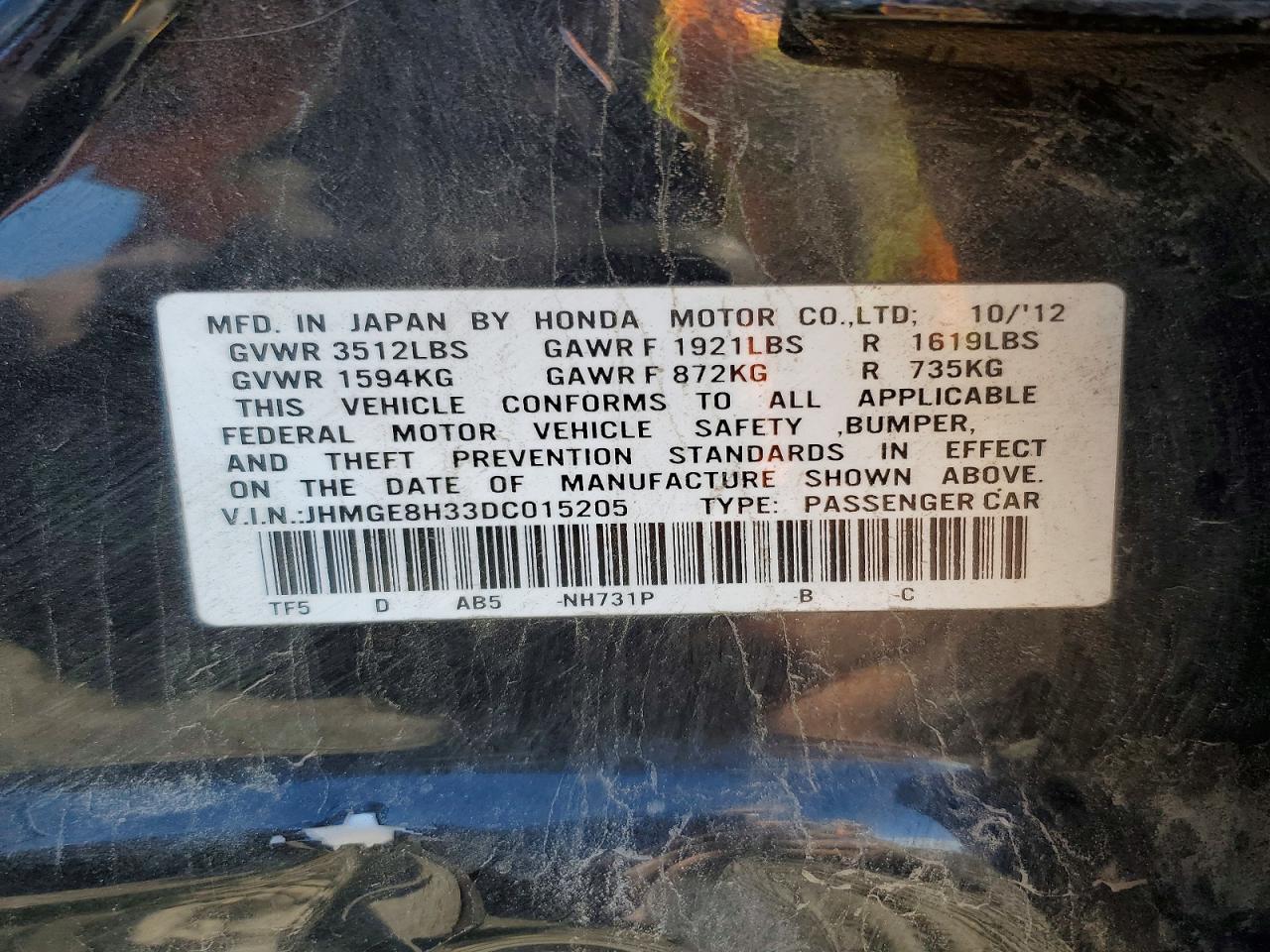 2013 Honda Fit Black vin: JHMGE8H33DC015205