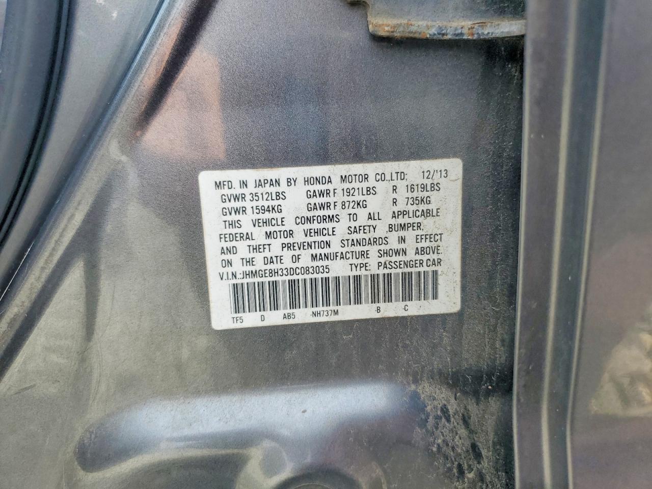 2013 Honda Fit Gray vin: JHMGE8H33DC083035