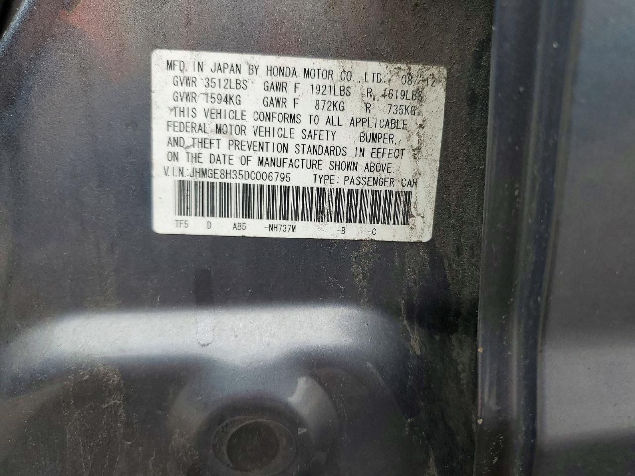 2013 Honda Fit Gray vin: JHMGE8H35DC006795