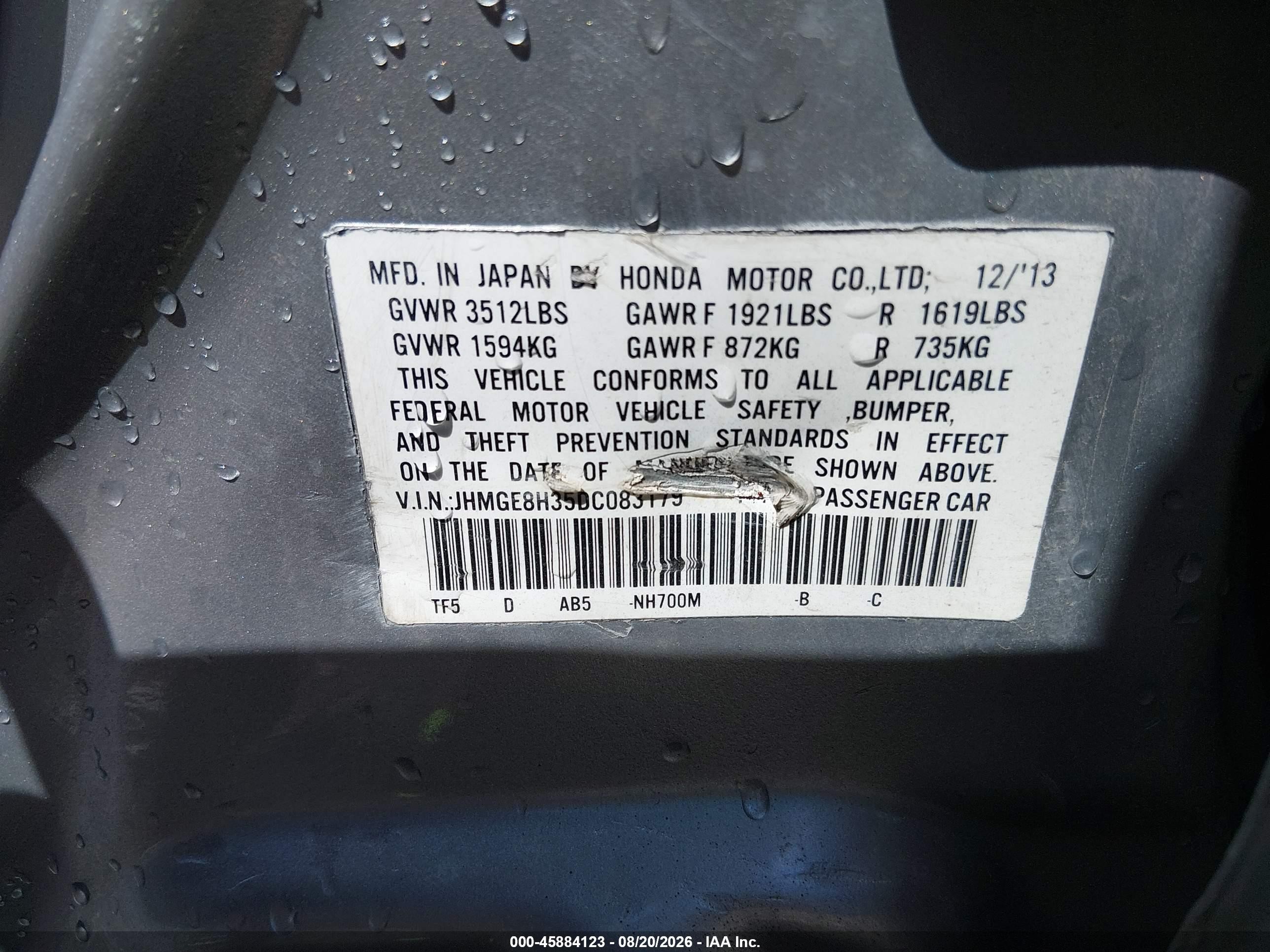 2013 Honda Fit   Серебряный vin: JHMGE8H35DC083179