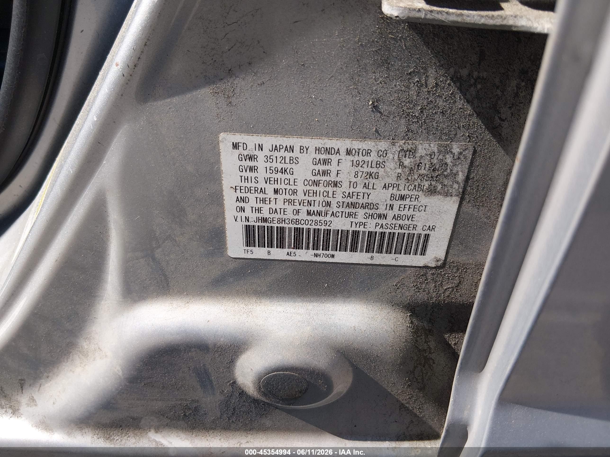 2011 Honda Fit   Серебряный vin: JHMGE8H36BC028592