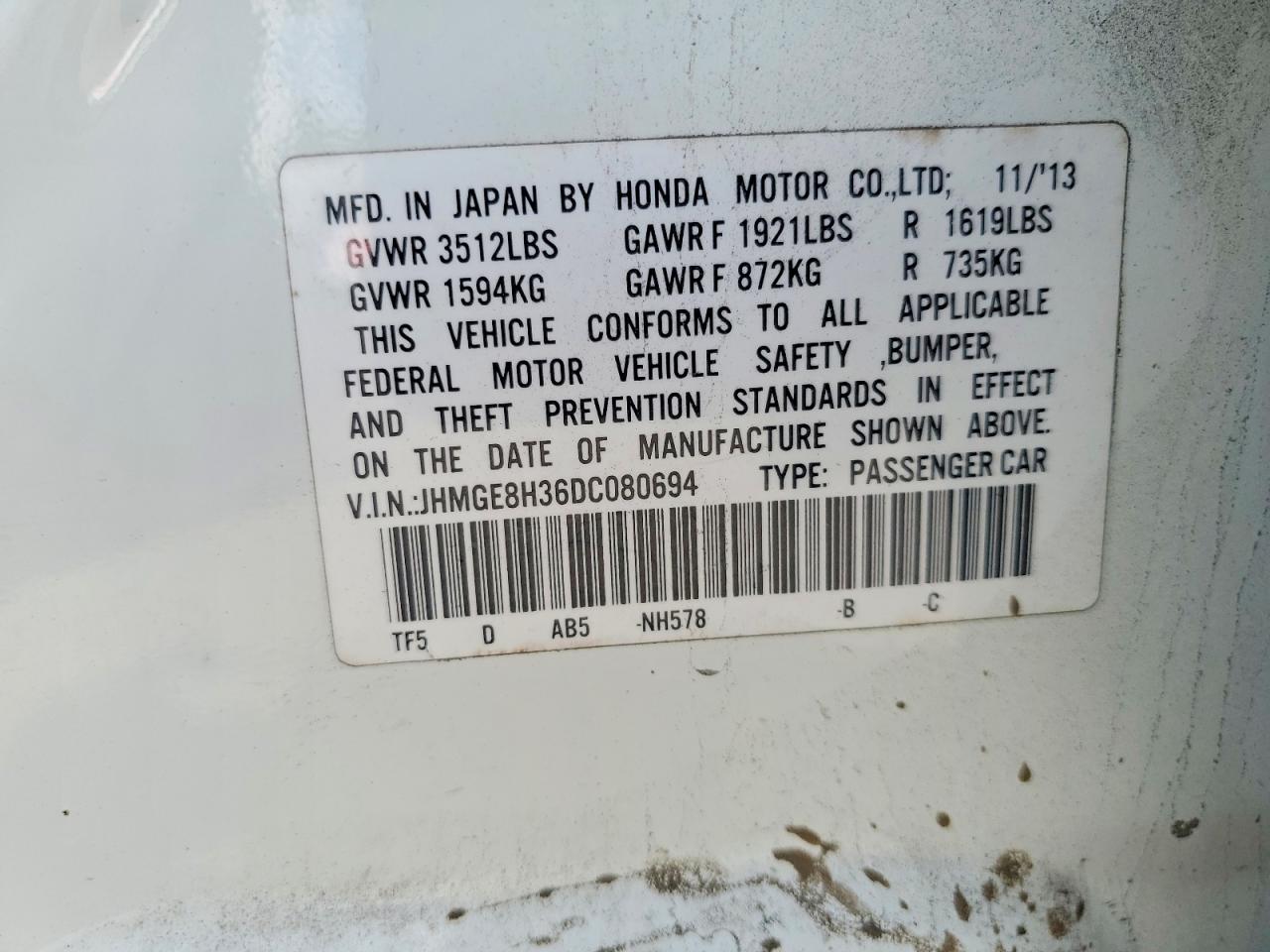 2013 Honda Fit Black vin: JHMGE8H36DC080694