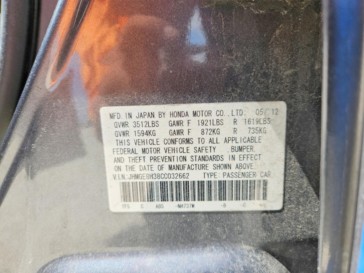 2012 Honda Fit Blue vin: JHMGE8H38CC032662