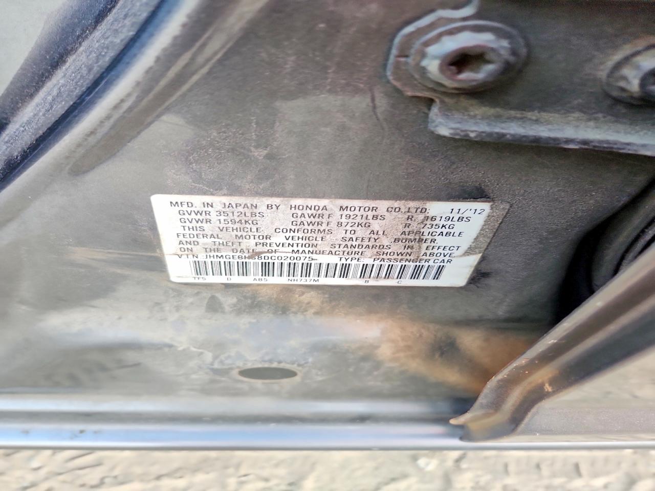 2013 Honda Fit Gray vin: JHMGE8H38DC020075