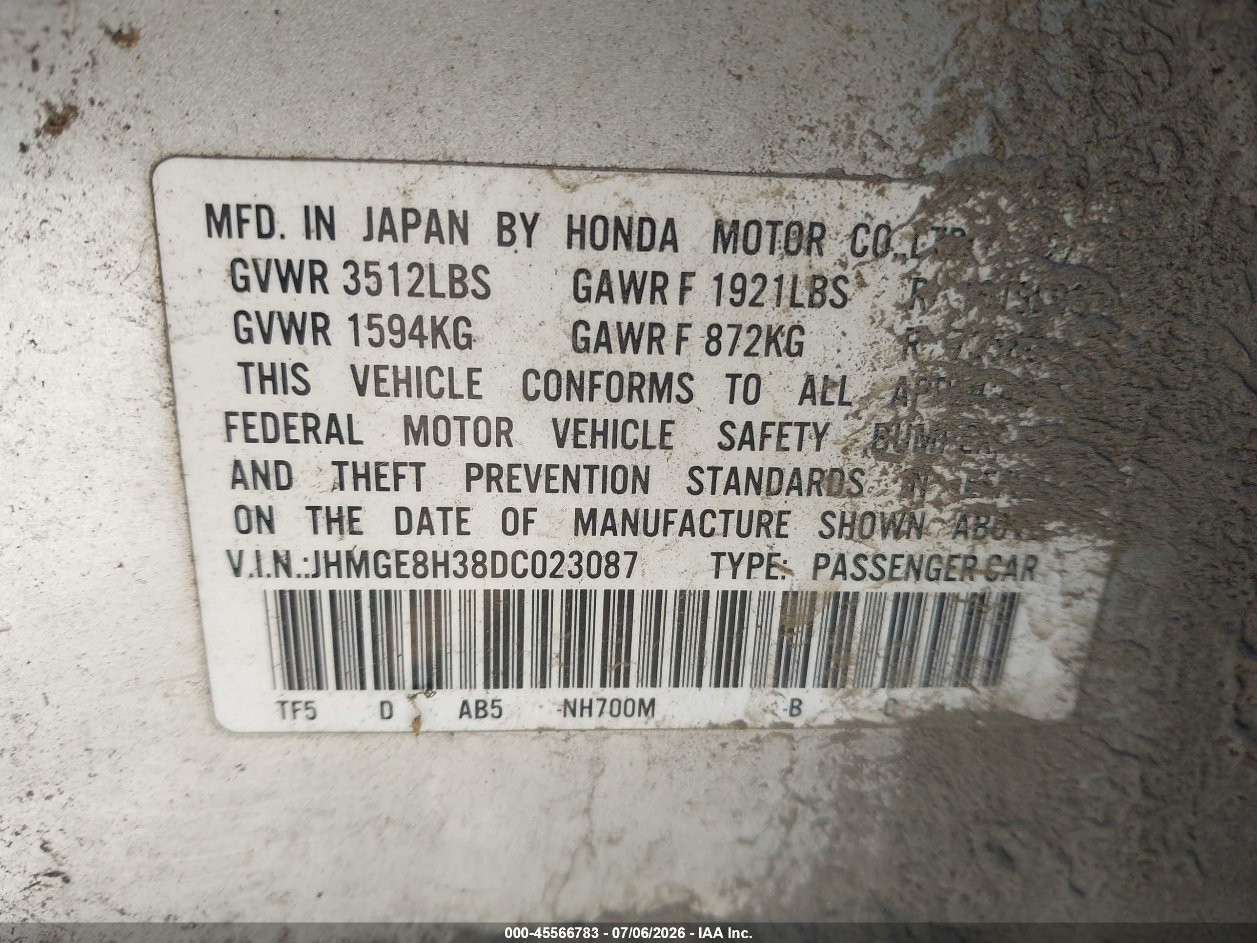 2013 Honda Fit   Silver vin: JHMGE8H38DC023087