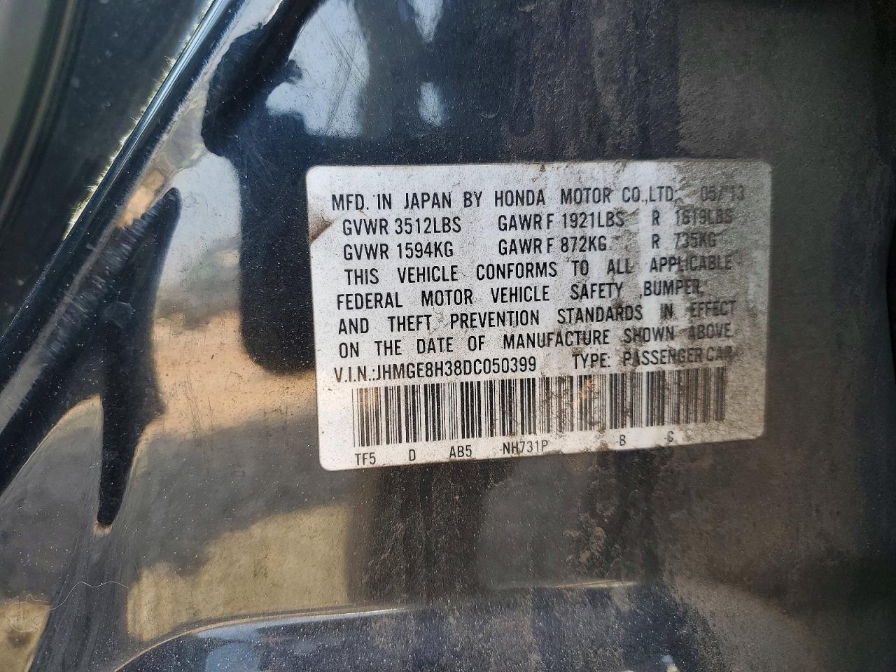 2013 Honda Fit Black vin: JHMGE8H38DC050399
