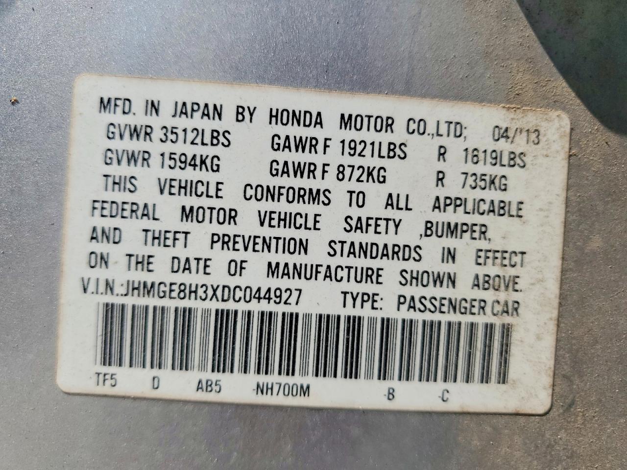 2013 Honda Fit Silver vin: JHMGE8H3XDC044927