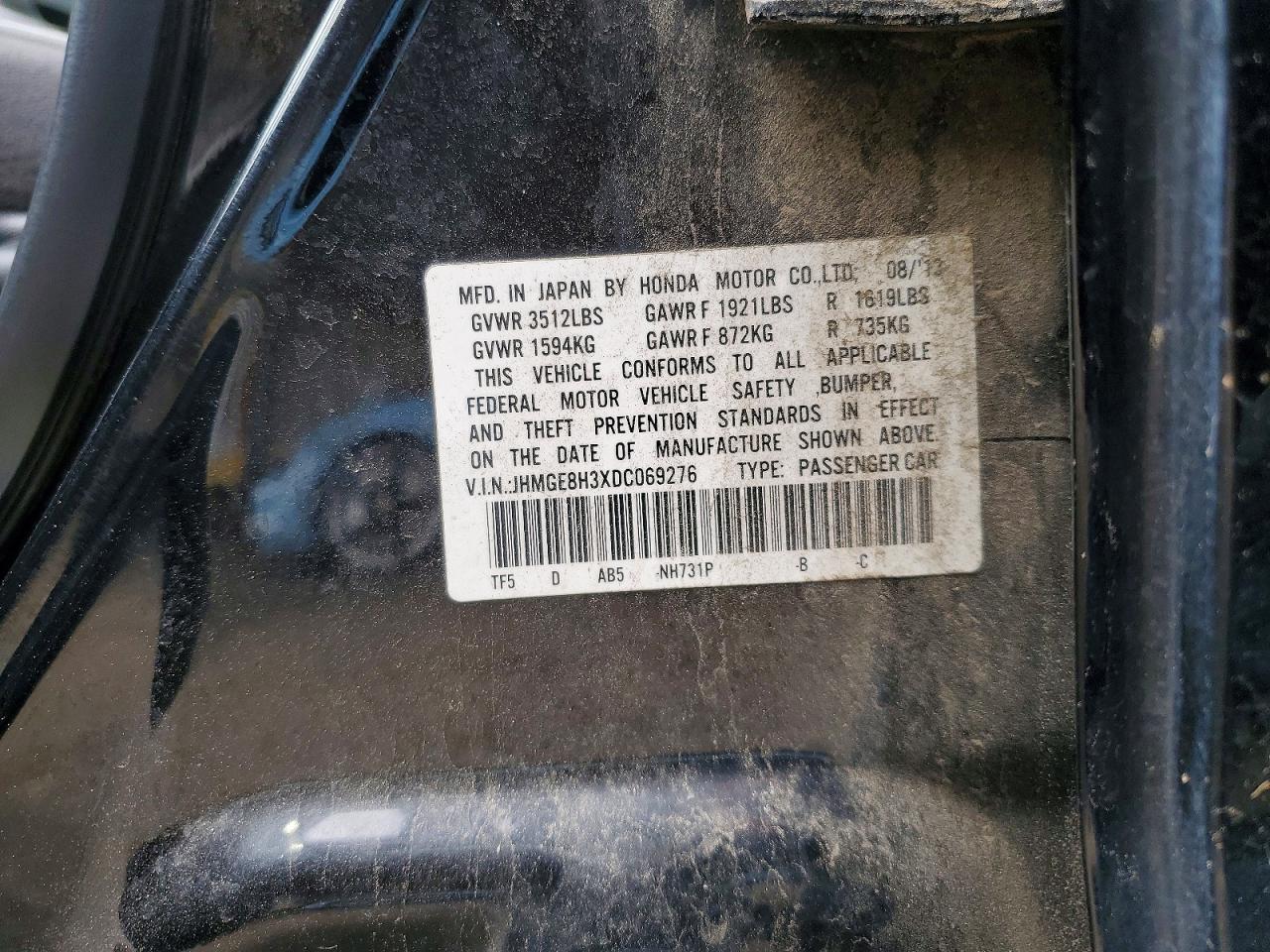 2013 Honda Fit Черный vin: JHMGE8H3XDC069276