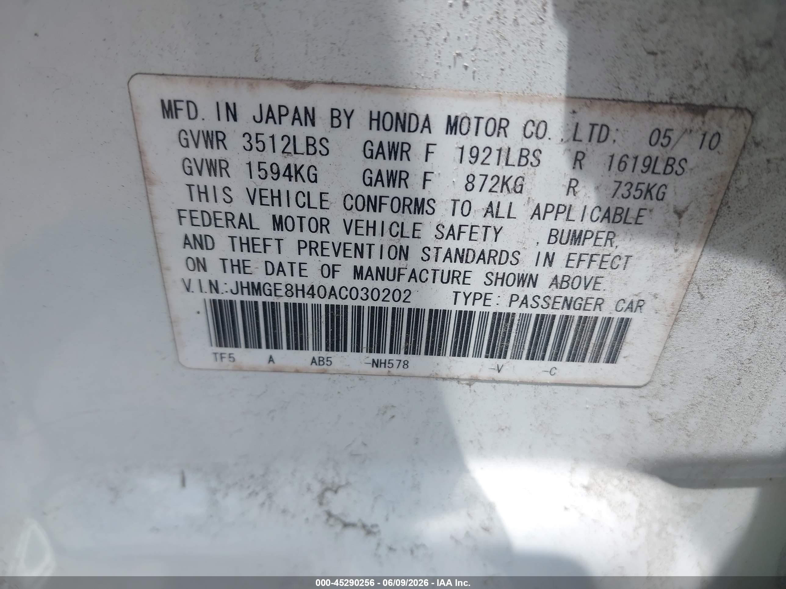 2010 Honda Fit Sport White vin: JHMGE8H40AC030202
