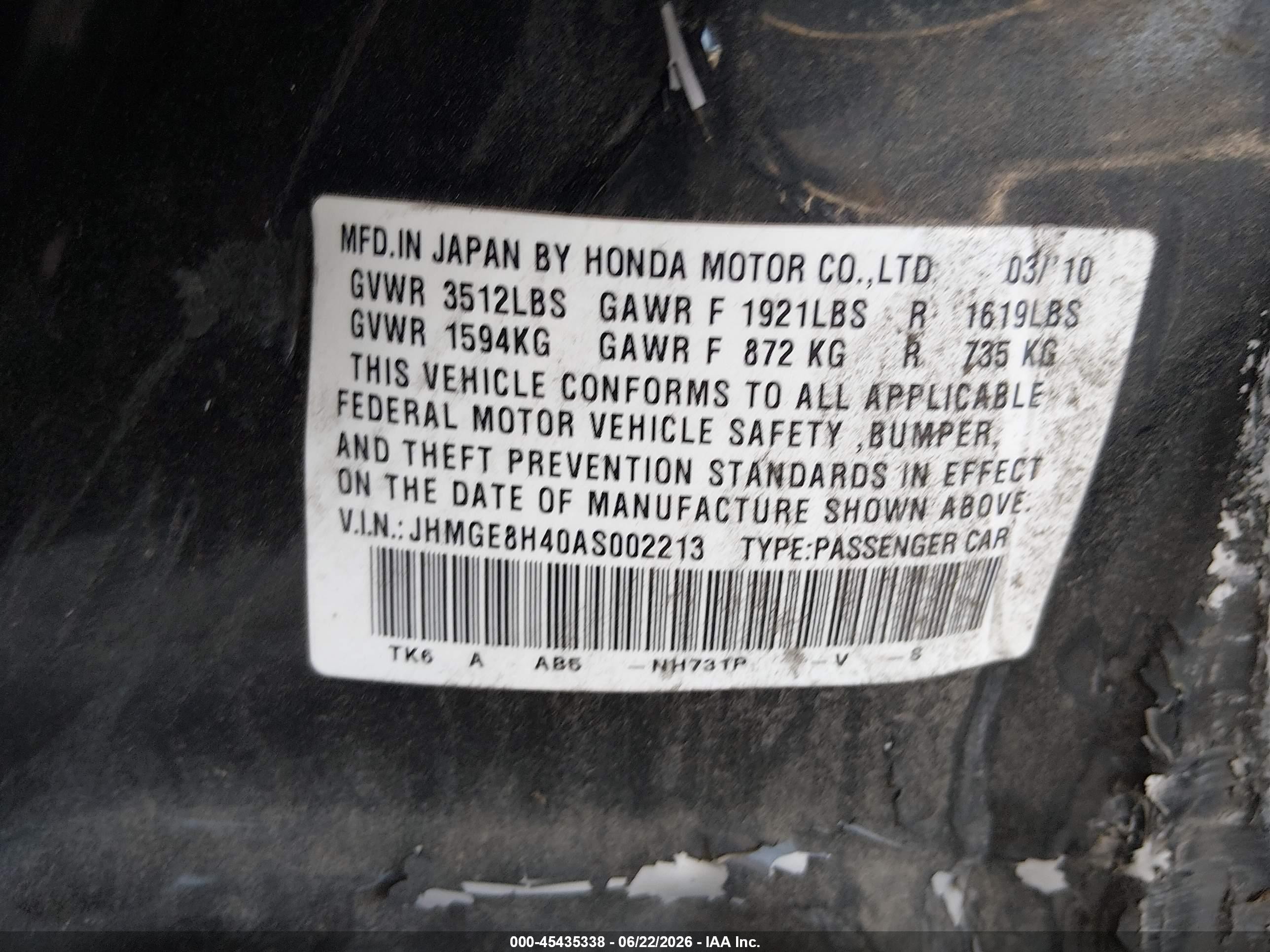 2010 Honda Fit Sport Black vin: JHMGE8H40AS002213